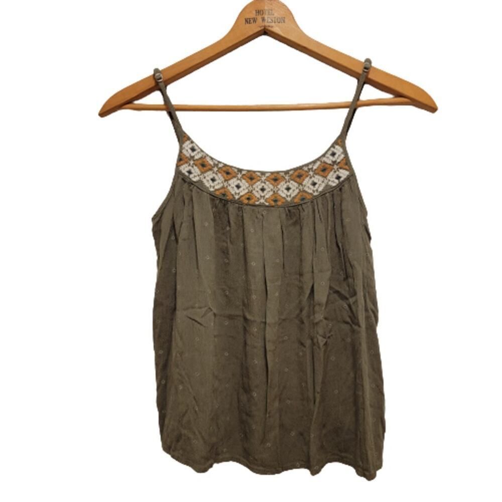 Cape Juby Embroidered Tank Top Green Yellow Size S Boho